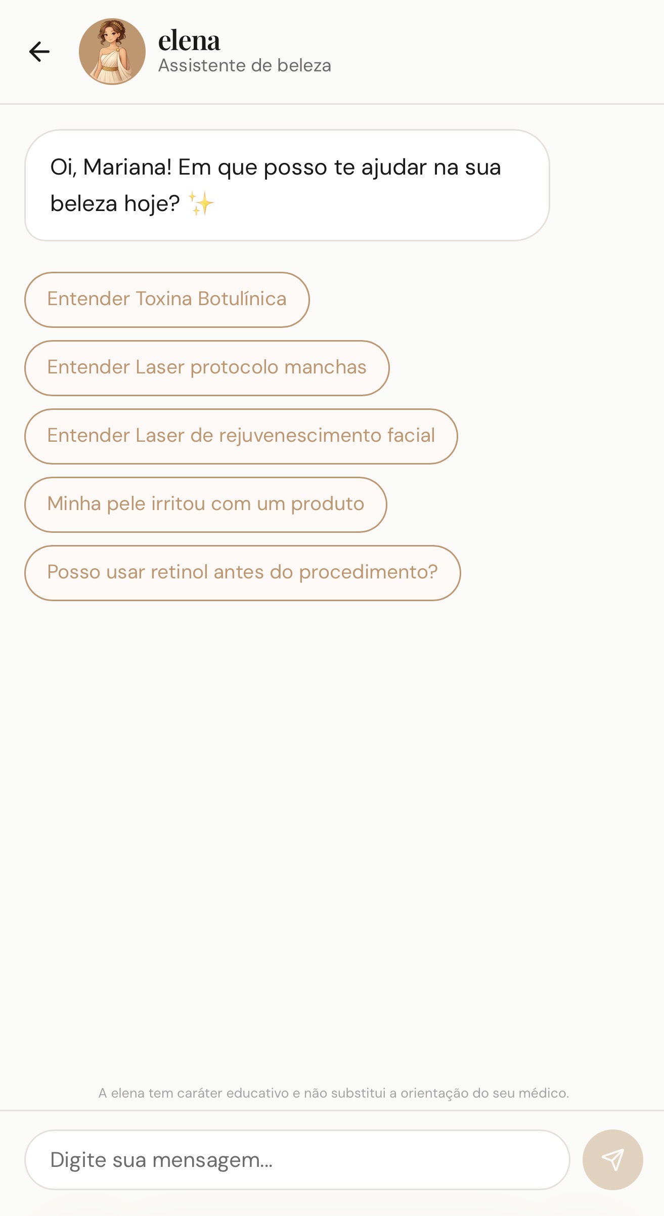 Chat com a assistente virtual da Elena